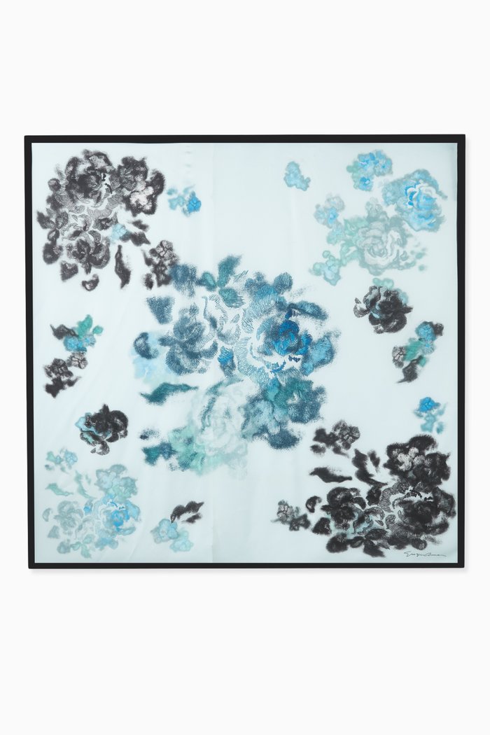 

Flower-print Scarf in Silk, Blue