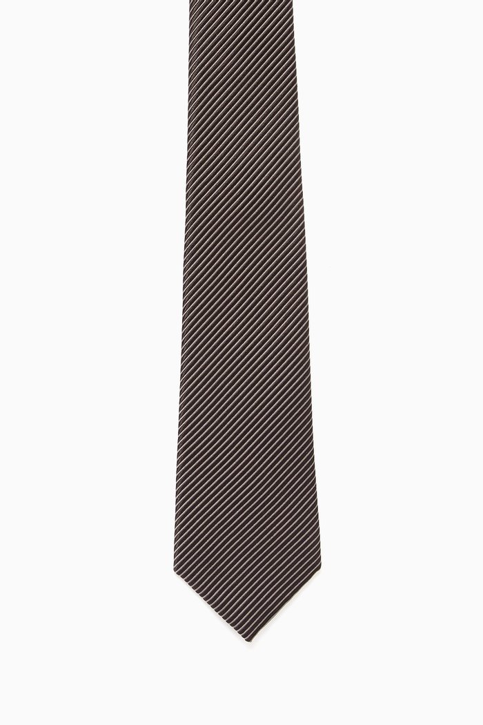 

Geometric Micro Line Tie in Silk, Brown
