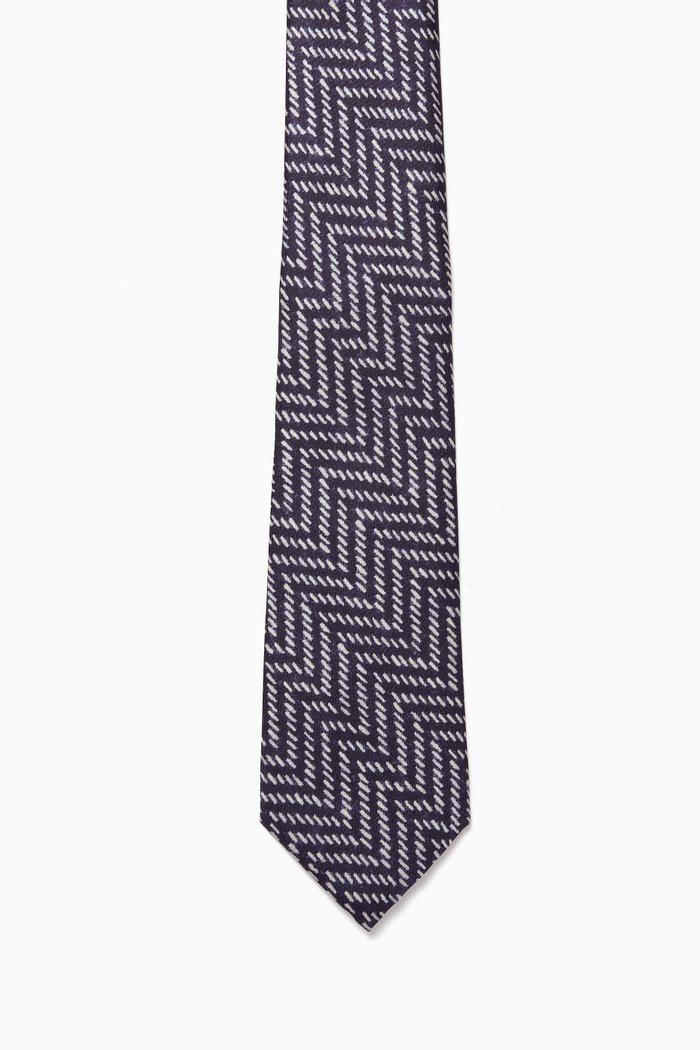 

Asymmetric Motif Tie in Silk, Blue