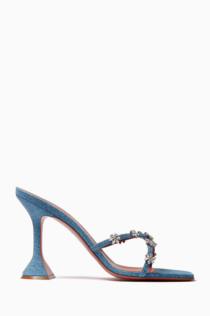 

Lily 95 Embellshed Slippers in Printed Suede, Blue