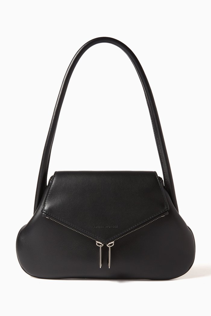 

Gemini Flat Shoulder Bag in Nappa Leather, Black