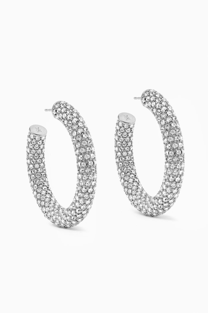 

Medium Cameron Crystal Hoop Earrings in Brass, White