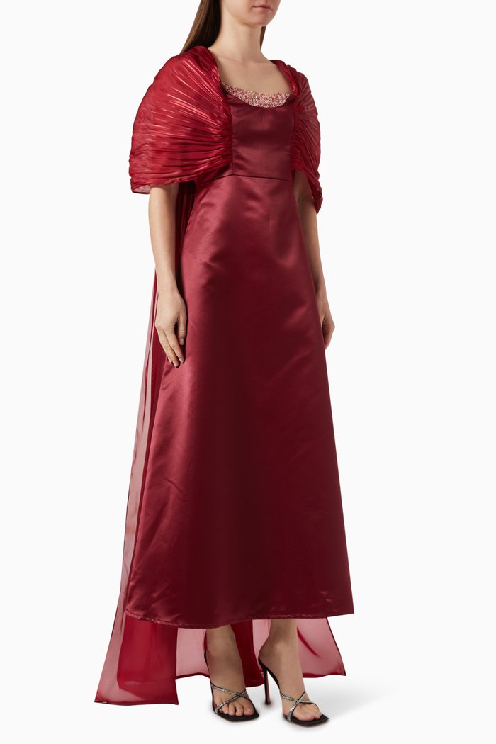 

Bead-embellished Dress in Satin & Organza, Red