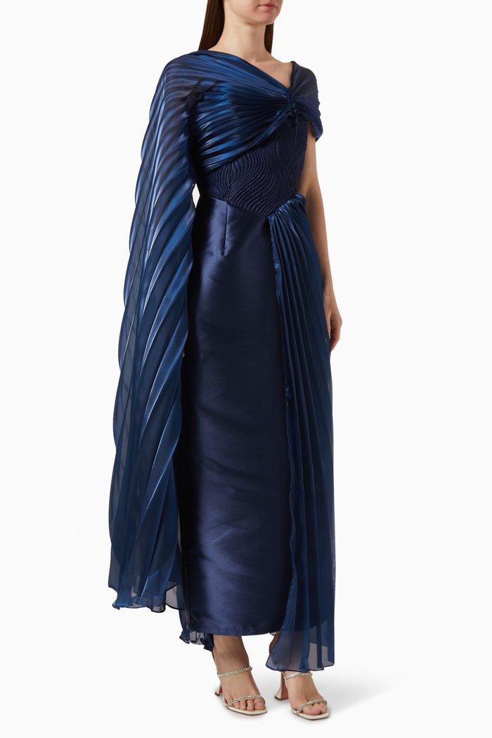 

Draped Corset Dress in Satin & Organza, Blue