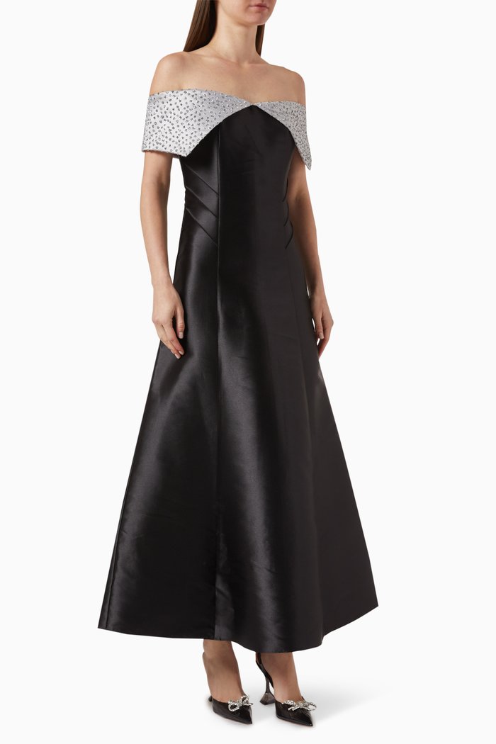 

Crystal-embellished Dress in Satin, Black