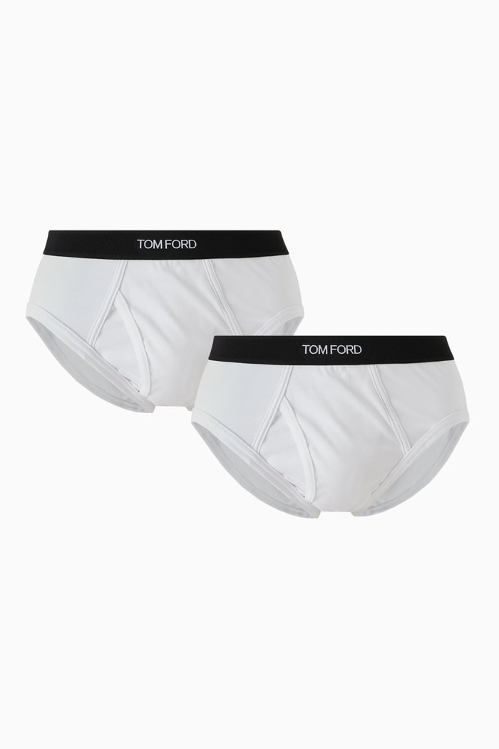 

Logo Waistband Briefs in Cotton, Pack of 2, White