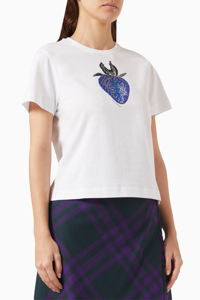 

Boxy Crystal Strawberry T-shirt in Cotton Jersey, White