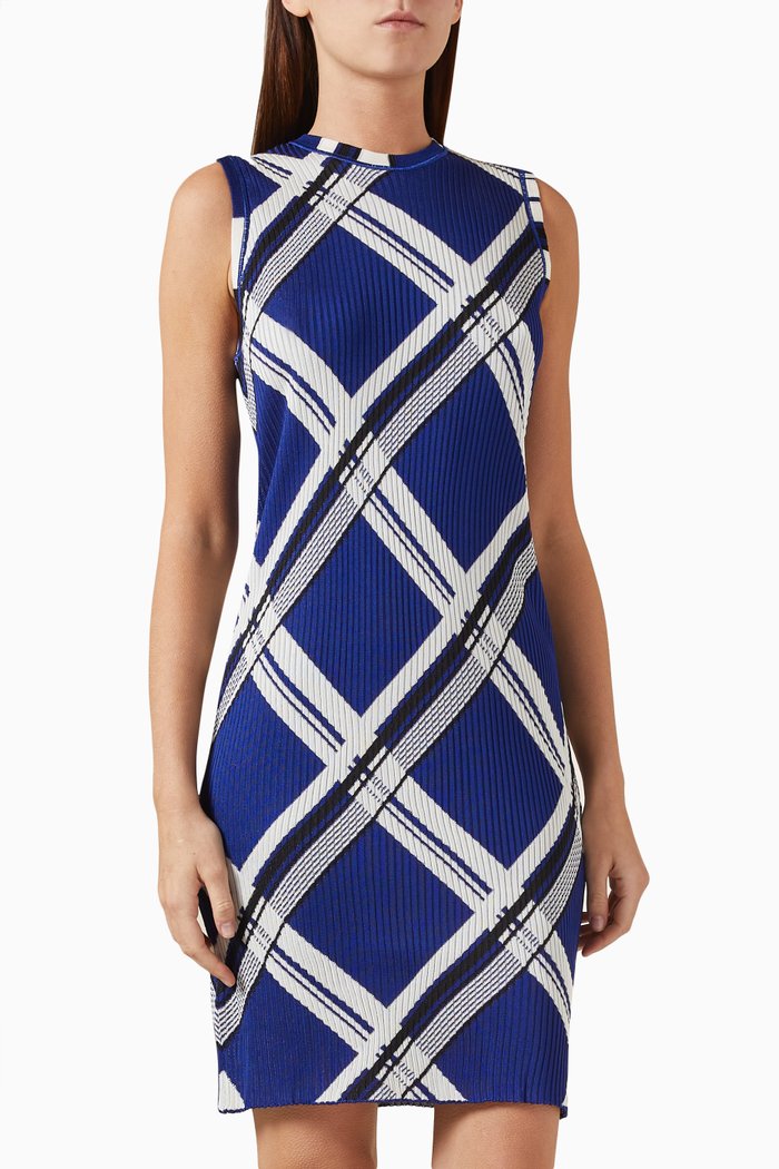 

Check Mini Dress in Silk Jacquard, Blue