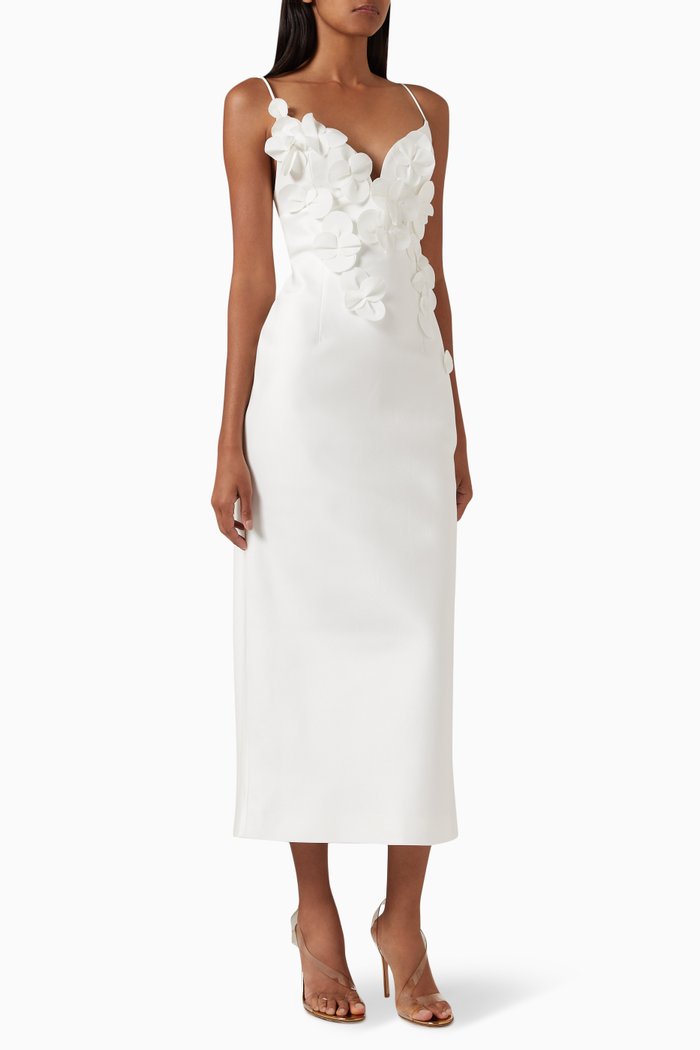 

Isla Floral Column Midi Dress in Cotton-blend, White