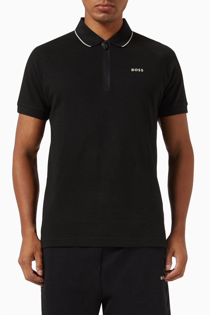 

Contrast Logo Polo Shirt in Structured Cotton, Black