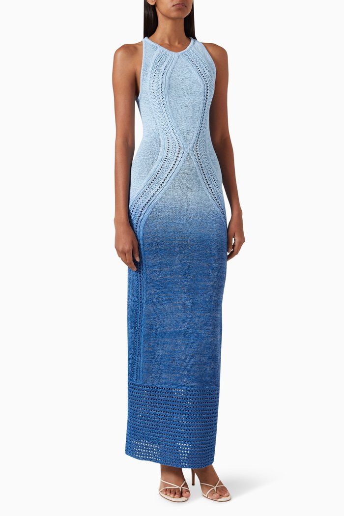 Orly Ombre Maxi Dress in Cotton-knit, Blue