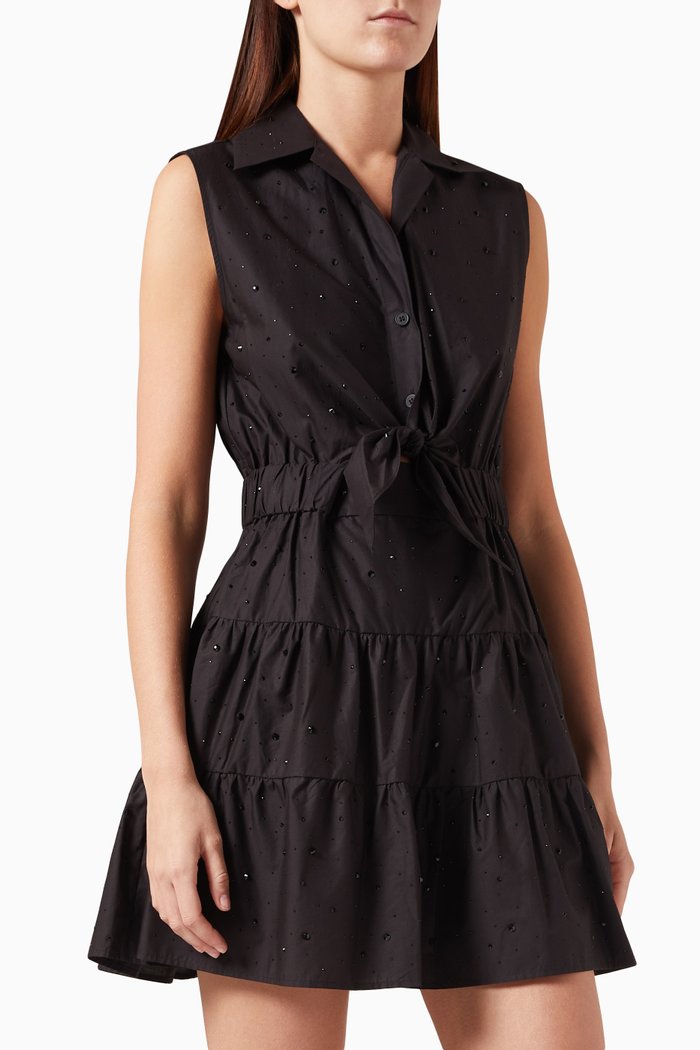 

Milena Rhinestone-embellished Shirt Mini Dress in Cotton, Black