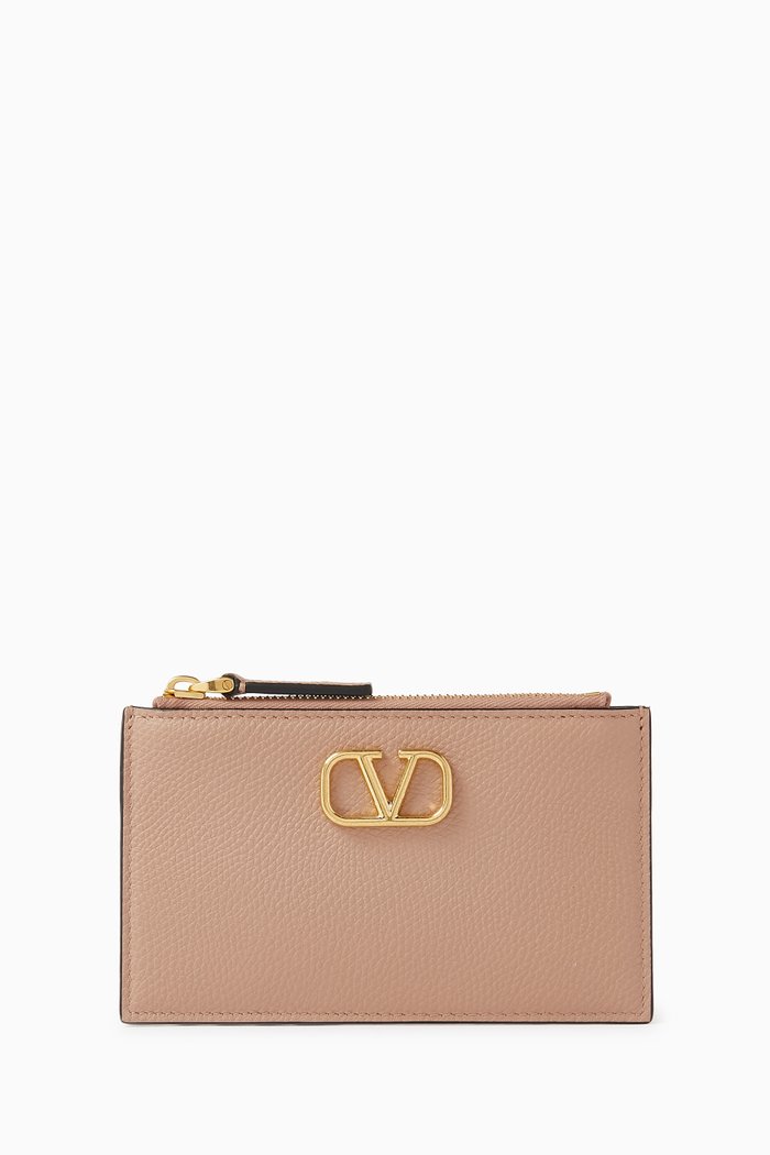 

Valentino Garavani VLOGO Zip Cardholder in Vitello Leather, Neutral
