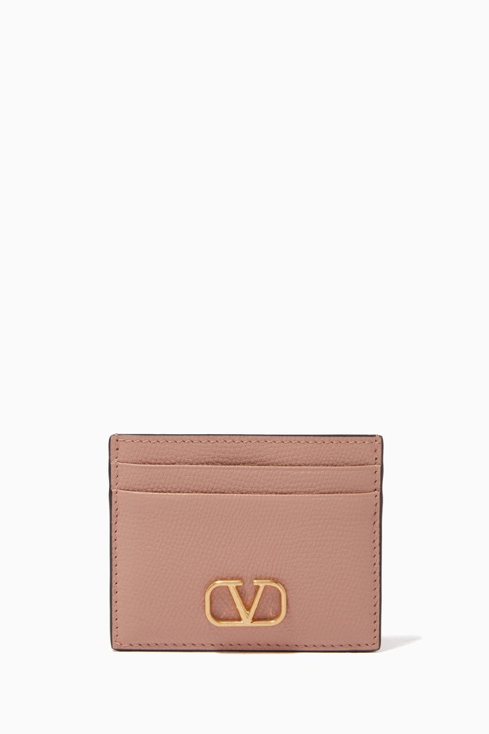 

Valentino Garavani VLOGO Cardholder in Grainy Calfskin, Pink
