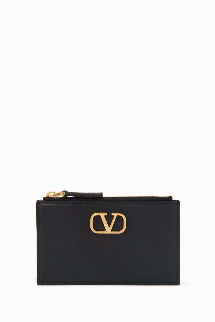 

Valentino Garavani VLOGO Zip Cardholder in Vitello Leather, Black