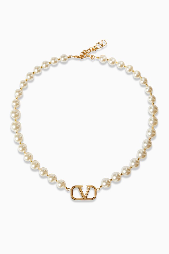 

Valentino Garavani VLOGO Signature Swarovski Pearl Necklace, Metallic