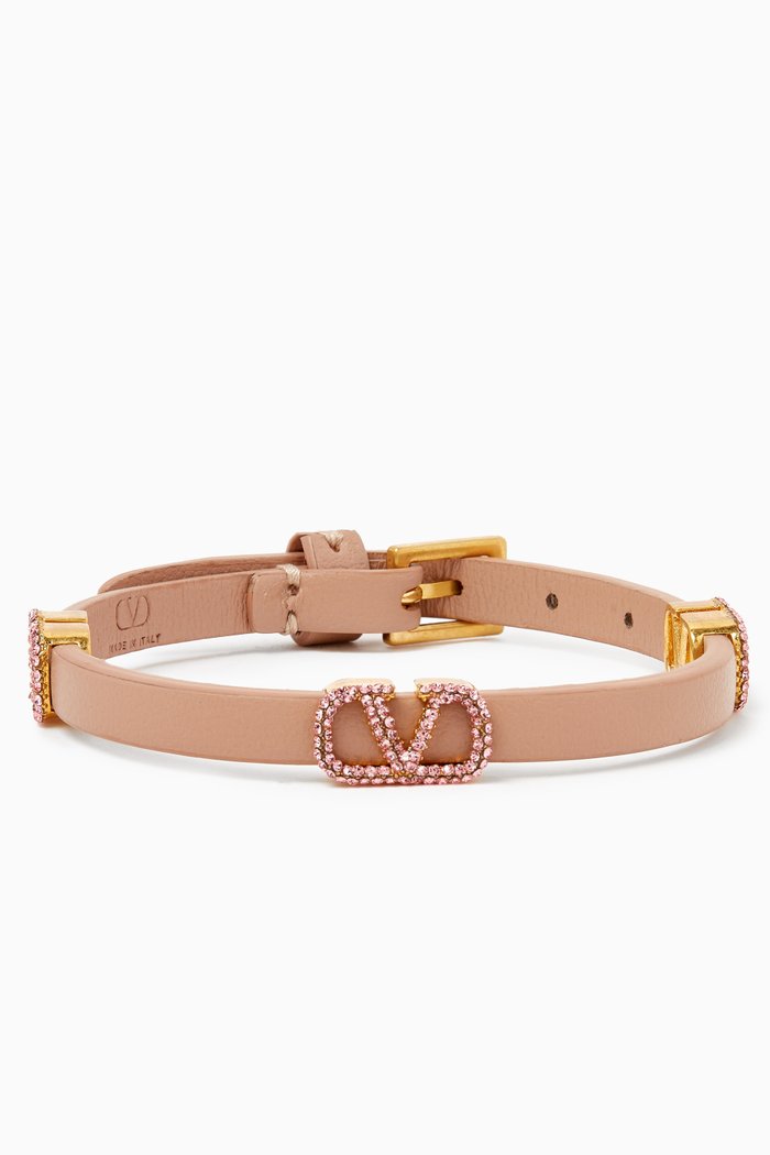

Valentino Garavani VLOGO Strass Bracelet in Leather, Pink