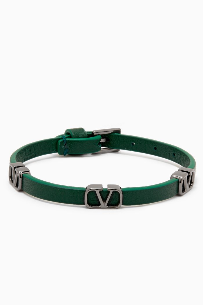 

Valentino Garavani VLogo Signature Bracelet in Leather, Green