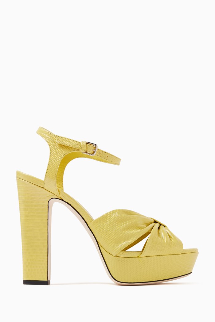 

Heloise 120 Platform Sandals in Textured Leather, Yellow