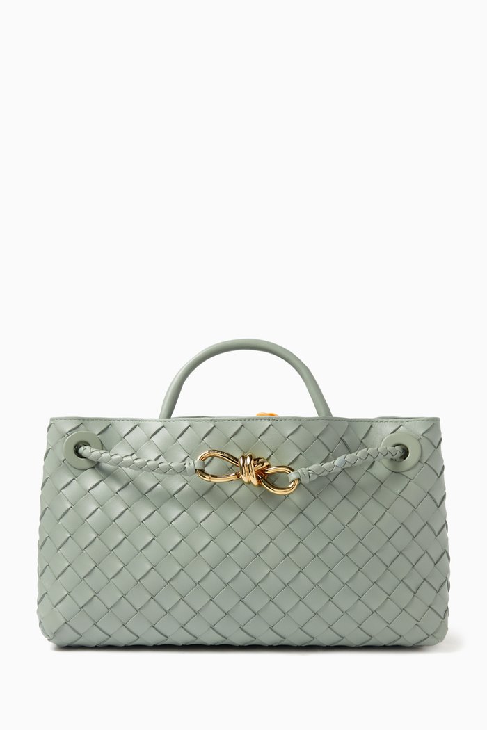 East-west Andiamo Top Handle Bag in Intrecciato Leather, Green