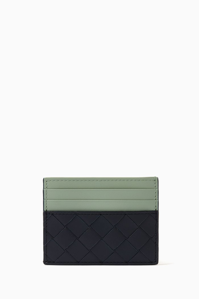 Credit Card Case in Intrecciato Leather, Blue