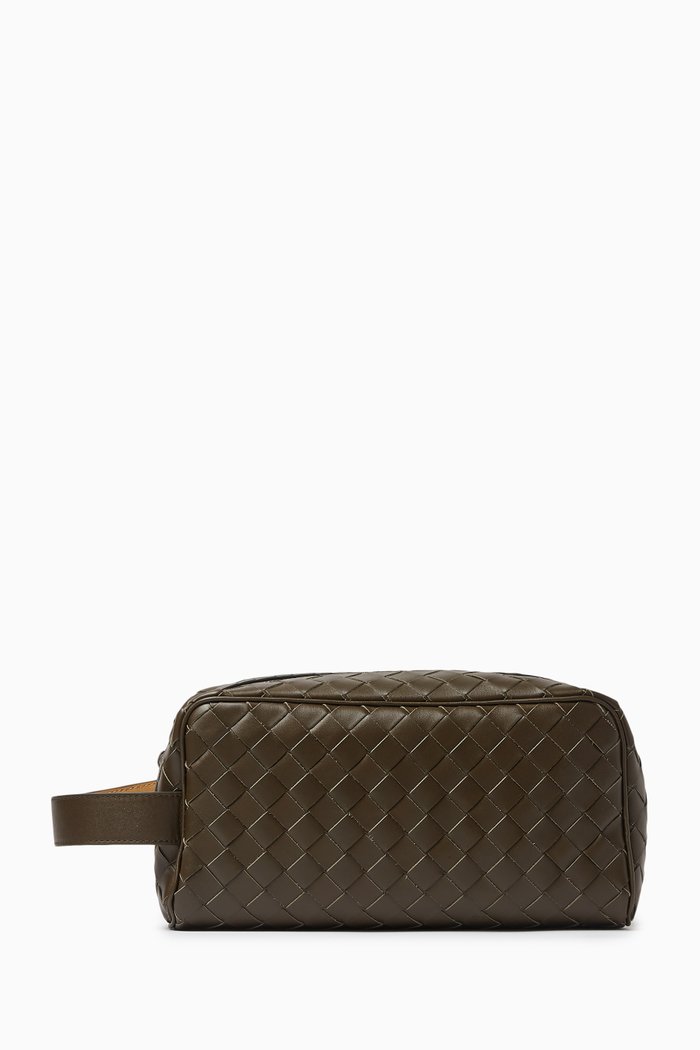 Travel Pouch in Intrecciato Leather, Green