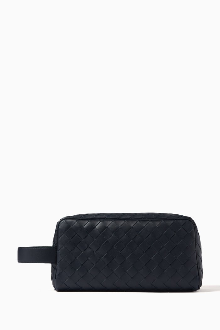 Travel Pouch in Intrecciato Leather, Blue
