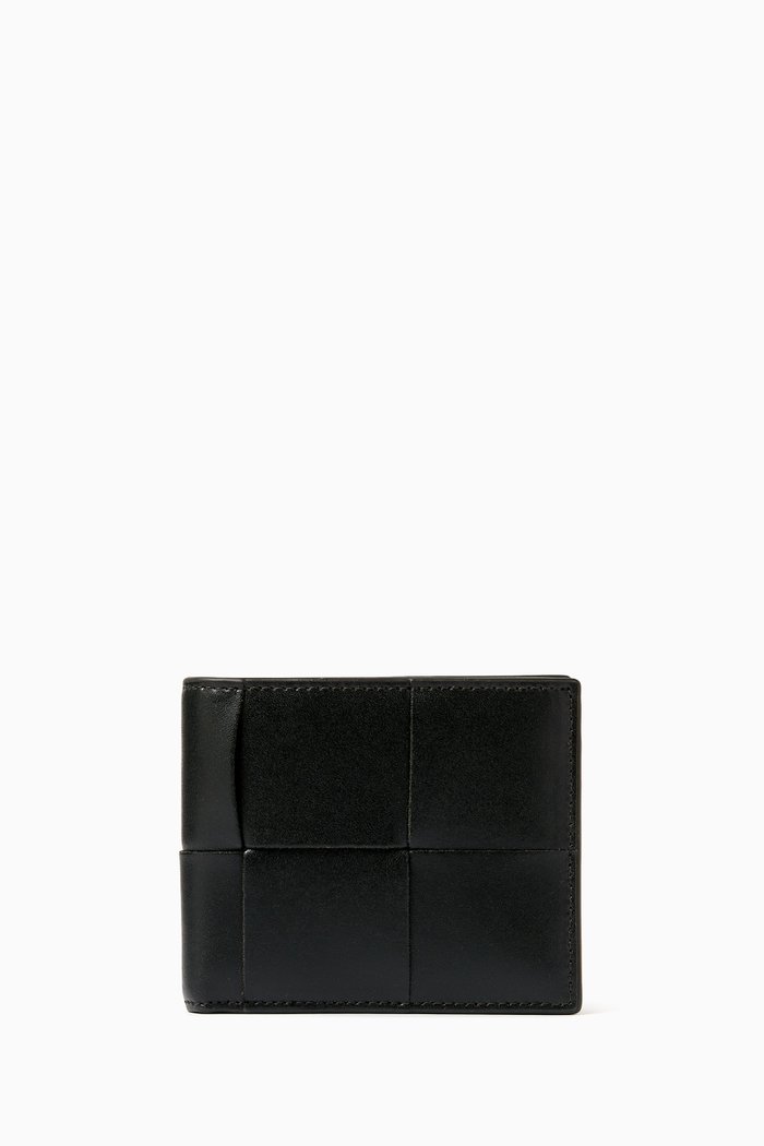 

Cassette Bi-Fold Wallet in Intreccio Calfskin Leather, Green