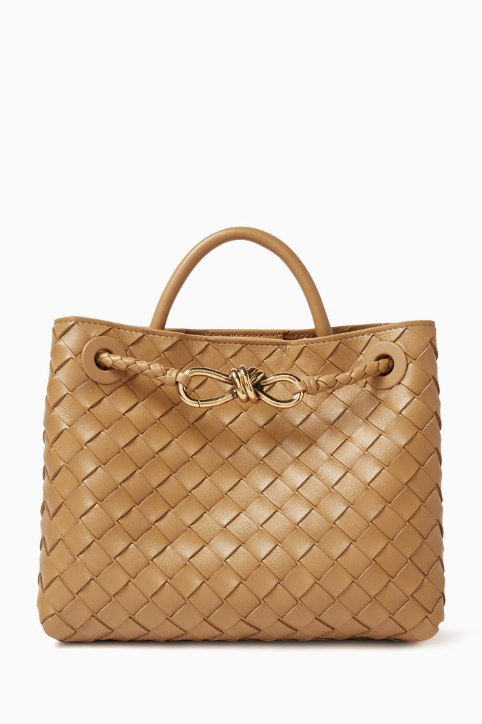 Small Andiamo Top Handle Bag in Intrecciato Leather, Brown