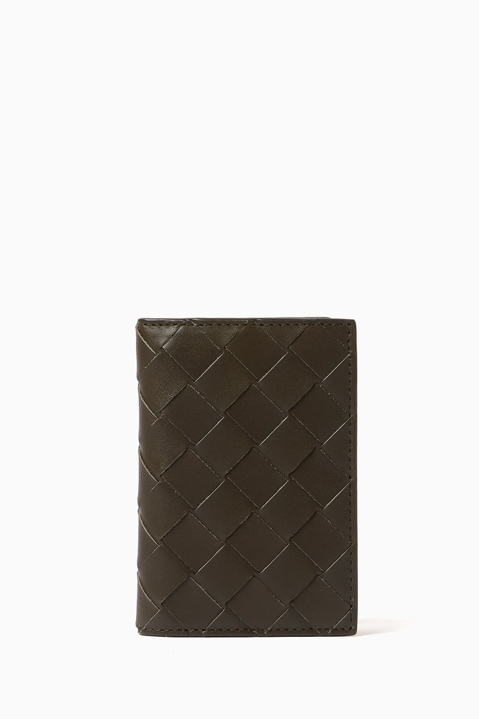 

Flap Card Case in Intrecciato Leather, Green