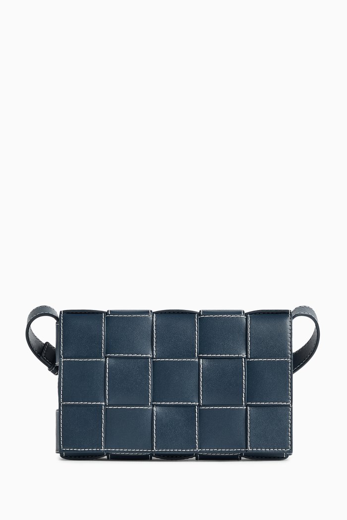 Cassette Crossbody Bag in Orthogonal Woven Leather, Blue