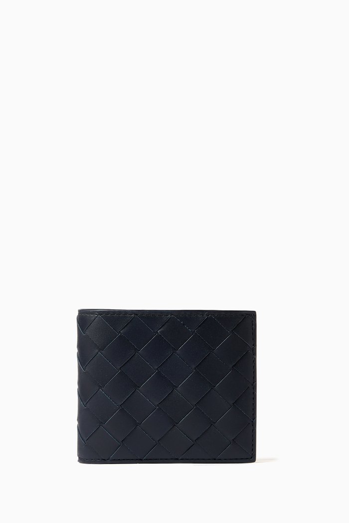 

Bi-fold Wallet in Intrecciato Leather, Blue