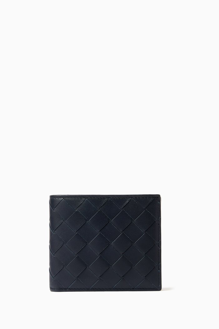 

Bi-fold Wallet in Intrecciato Leather, Blue