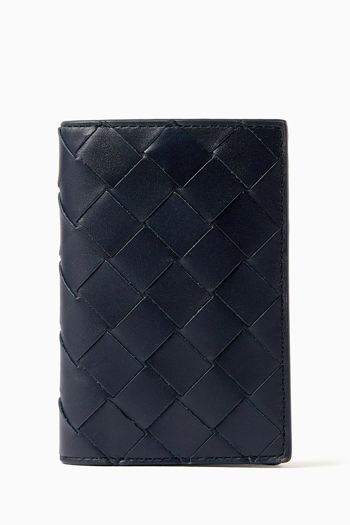 

Flap Card Case in Intrecciato Leather, Blue