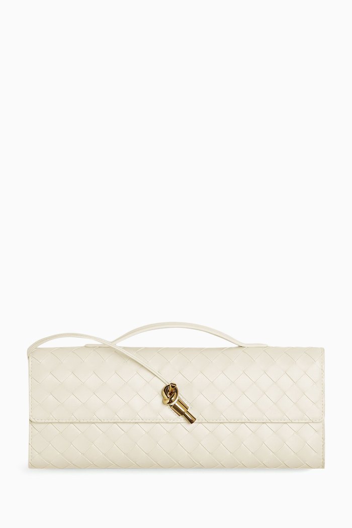 

Long Clutch with Handle in Intrecciato Leather, White