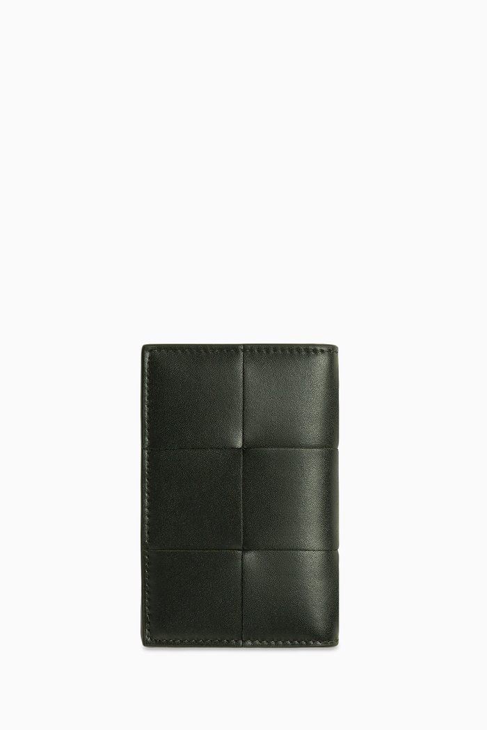 

Cassette Flap Card Case in Intrecciato Leather, Green