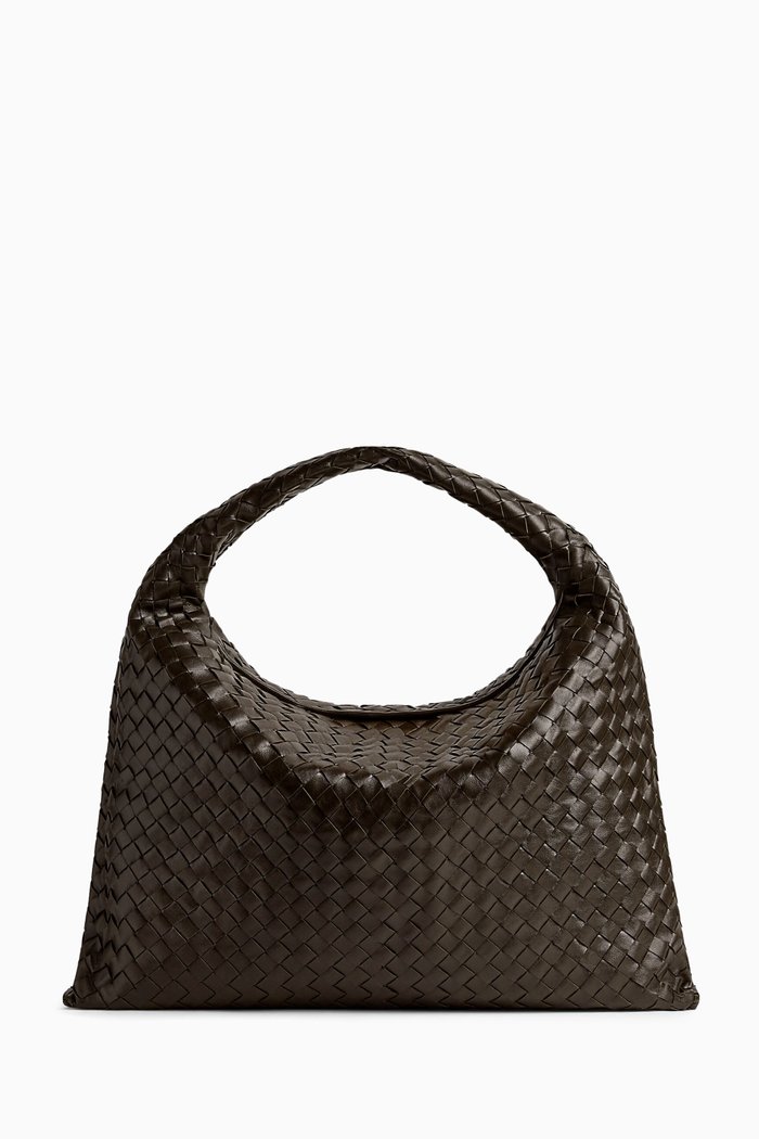 Large Hop Shoulder Bag in Intrecciato Leather, Green