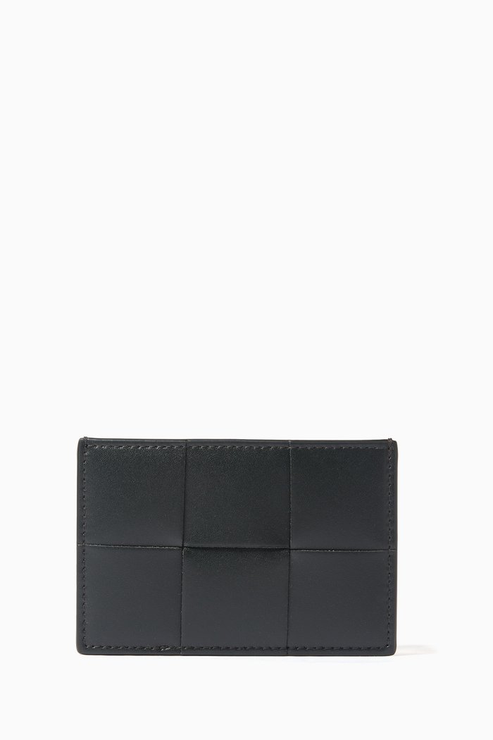 

Cassette Card Case in Intreccio Leather, Green