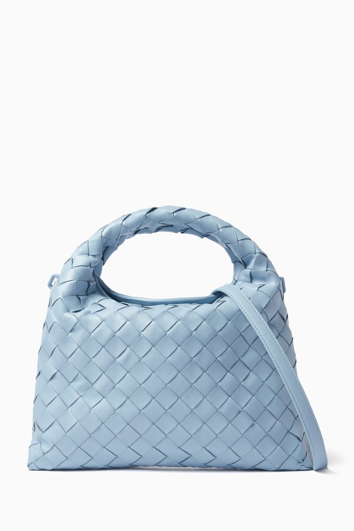 Mini Hop Crossbody Bag in Intrecciato Leather, Blue
