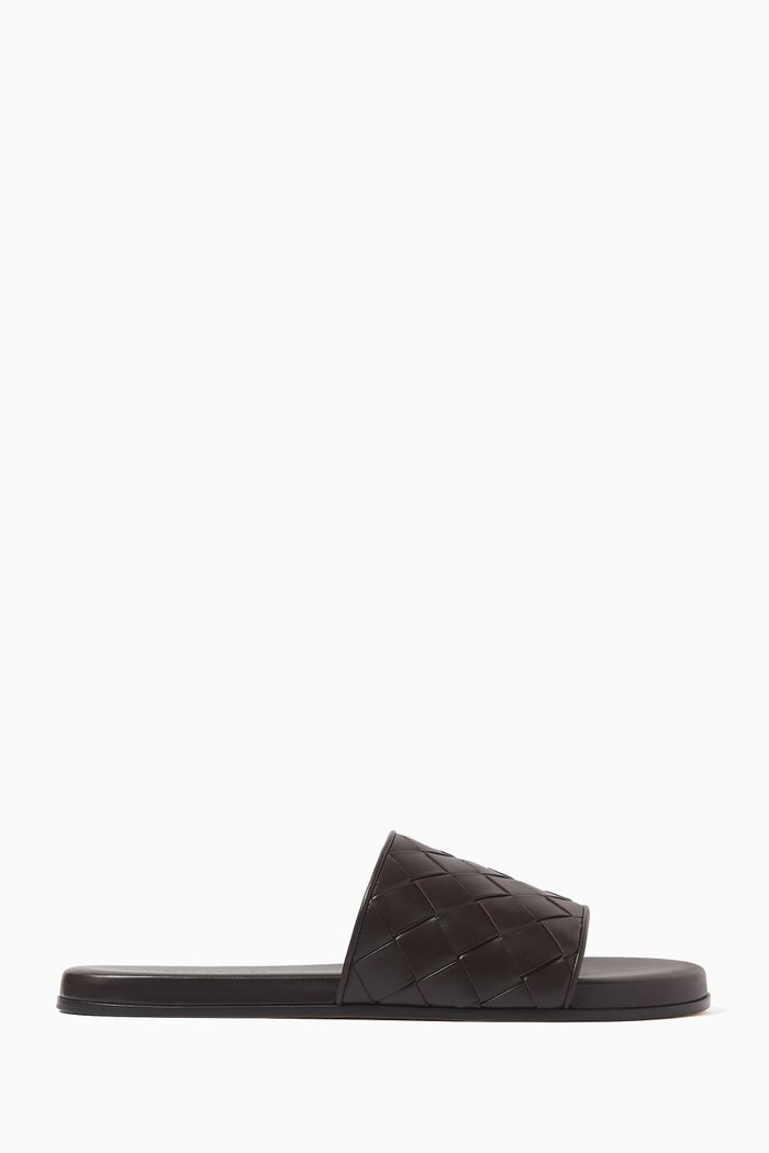 

Sunday Padded Mule Sandals in Intrecciato Leather, Brown
