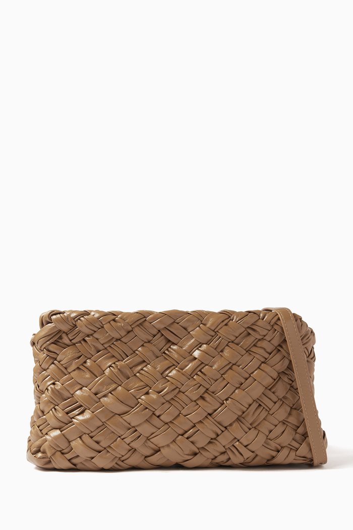 Kalimero Cha-Cha Shoulder Bag in Intreccio Leather, Brown