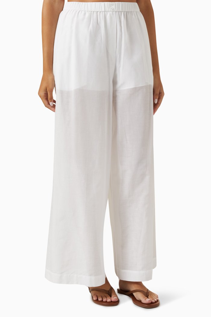 

Wide-leg Pants in Cotton-silk Blend, White