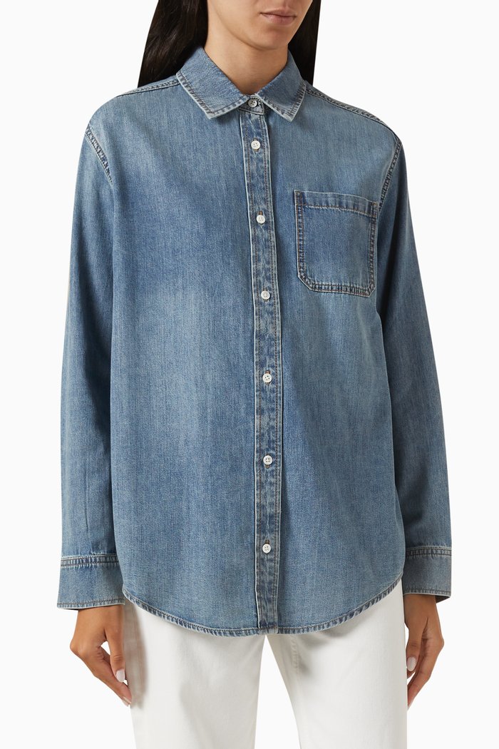 

Button-front Shirt in Denim, Blue