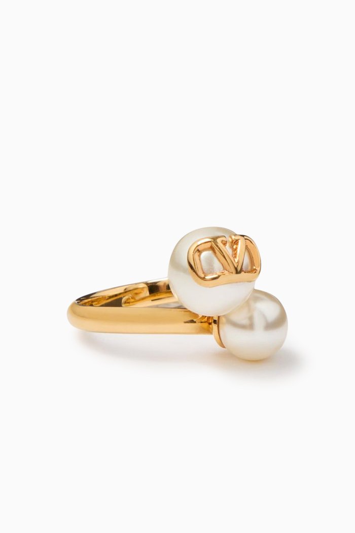 

Valentino Garavani VLOGO Signature Pearl Ring in 18kt Gold-plated Metal, Metallic