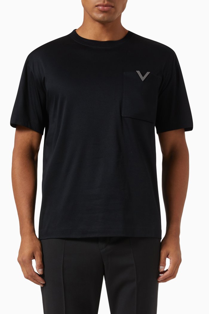 

Valentino Garavani V Detail T-shirt in Cotton, Black
