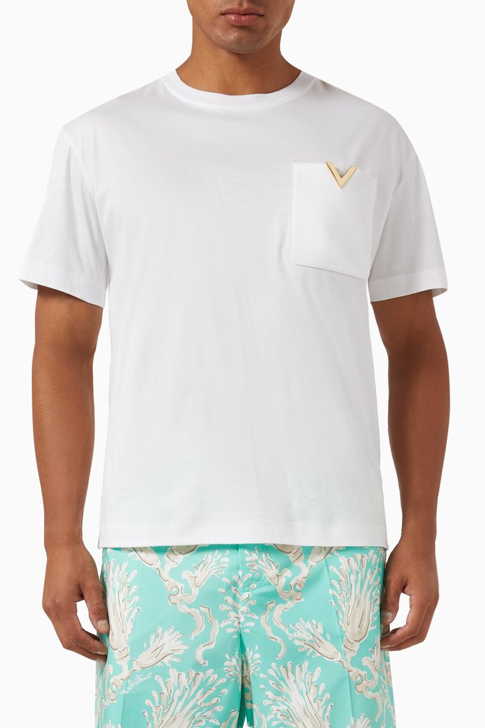 Valentino Garavani V Detail T-shirt in Cotton, White