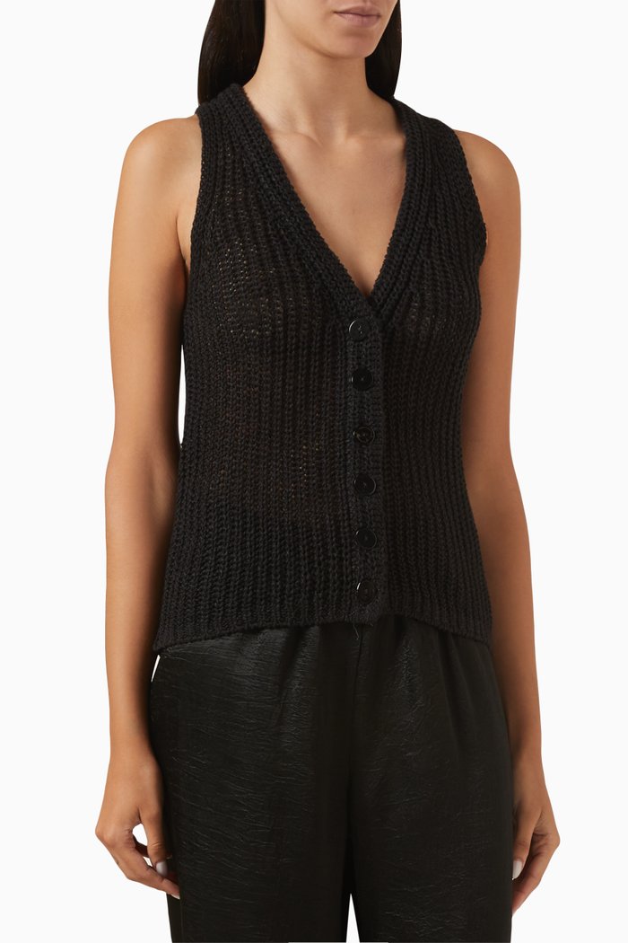 

Vest in Linen Open-knit, Black