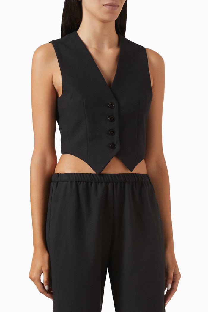 

Vest in Tencel-blend Twill, Black