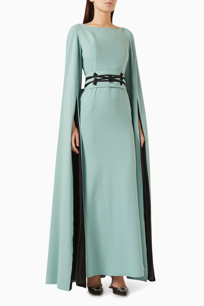 

Cape-sleeve Maxi Dress, Green