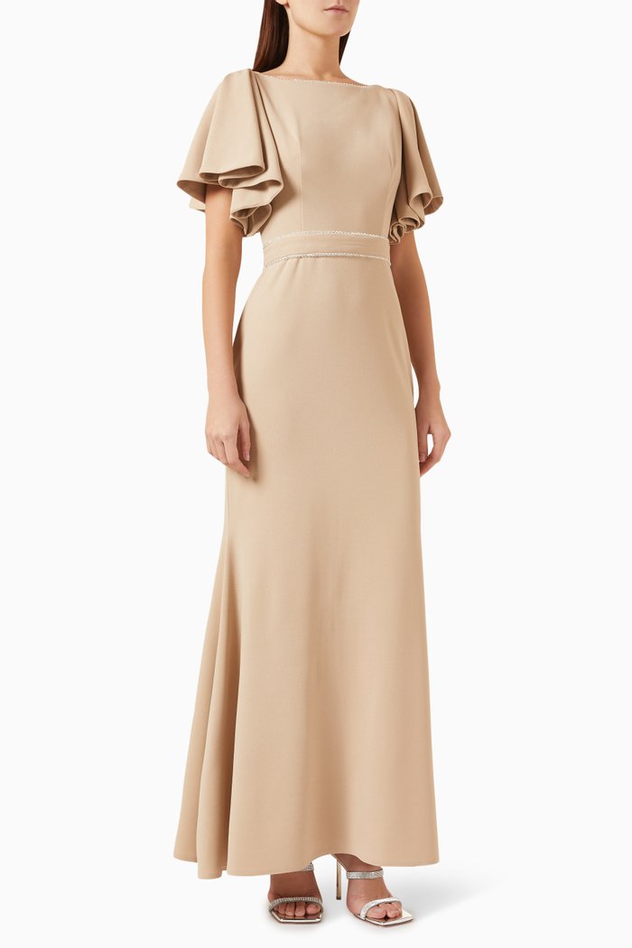 

Flutter-sleeve Maxi Dress in Crepe, Neutral